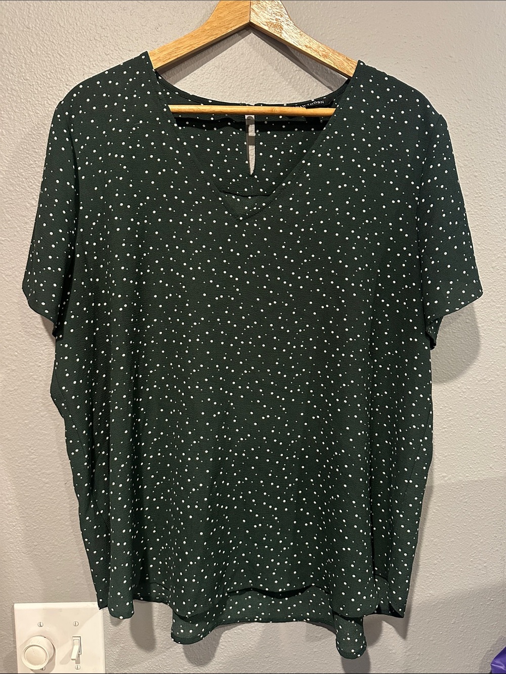 41 Hawthorn Dark Green Short Sleeve Polka Dot Blouse
